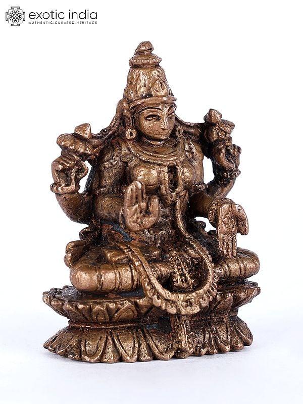 Exotic India 2" Small Sitting Goddess Lakshmi Copper Statue In Blessing Gesture 