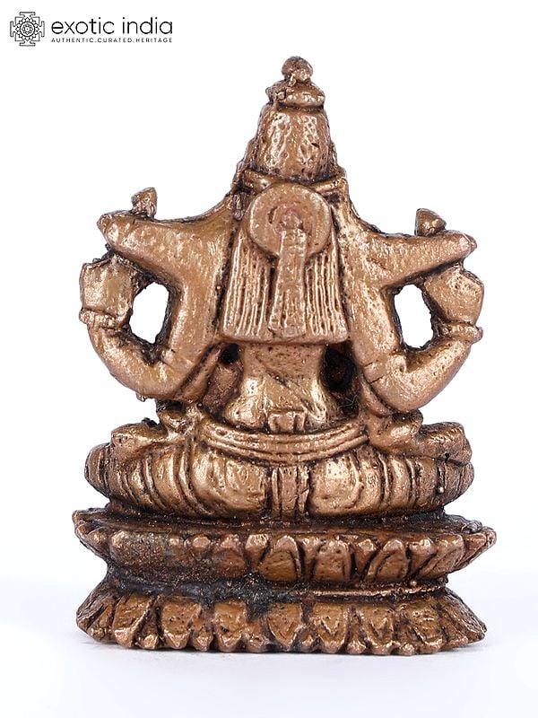 Exotic India 2" Small Sitting Goddess Lakshmi Copper Statue In Blessing Gesture 