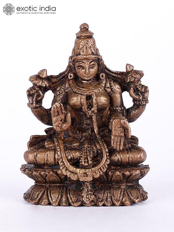 exotic india 2" Small Sitting Goddess Lakshmi Copper Statue in Blessing Gesture 