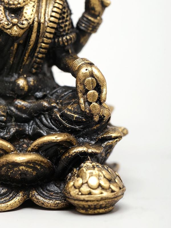 Exotic India 2" Small Superfine Dhanlakshmi On Lotus – Goddess Of Wealth & Prosperity | Ideal For Puja 