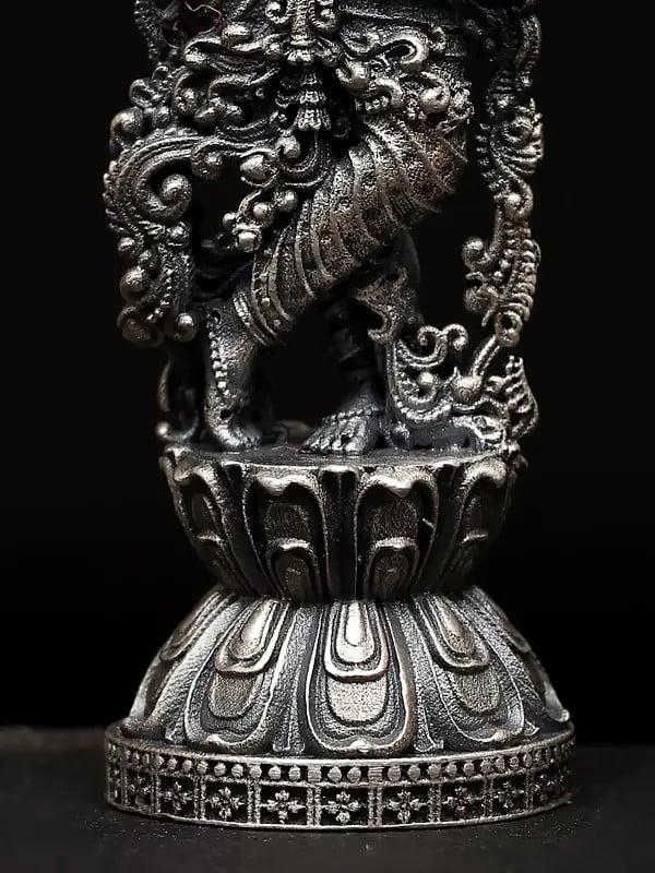Exotic India 2" Small Superfine Lord Krishna Playing Flute | Sterling Silver Statue 