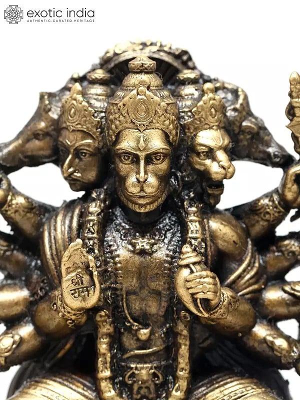 Exotic India 2" Small Superfine Seated Panchamukhi Hanuman In Blessing Gesture | Ideal For Puja 