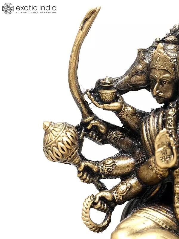 Exotic India 2" Small Superfine Seated Panchamukhi Hanuman In Blessing Gesture | Ideal For Puja 