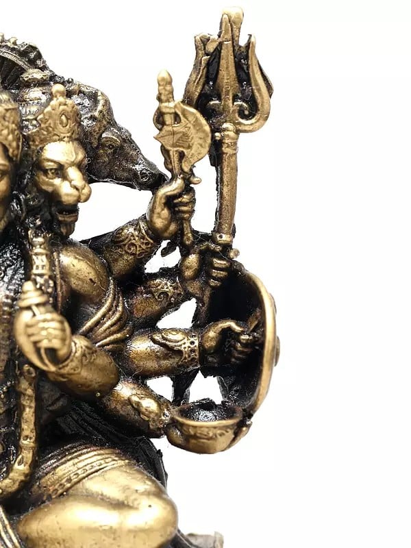 Exotic India 2" Small Superfine Seated Panchamukhi Hanuman In Blessing Gesture | Ideal For Puja 