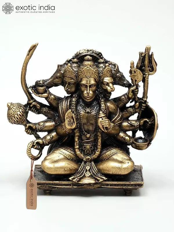 exotic india 2" Small Superfine Seated Panchamukhi Hanuman in Blessing Gesture | Ideal for Puja 