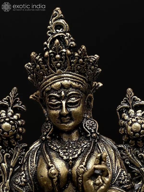 Exotic India 2" Small Superfine Tibetan Buddhist Goddess Green Tara | Brass Idol 