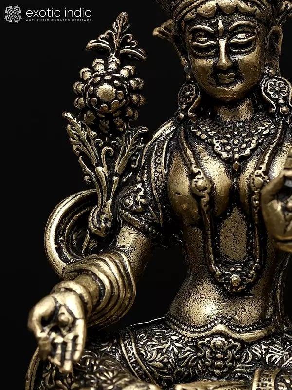 Exotic India 2" Small Superfine Tibetan Buddhist Goddess Green Tara | Brass Idol 