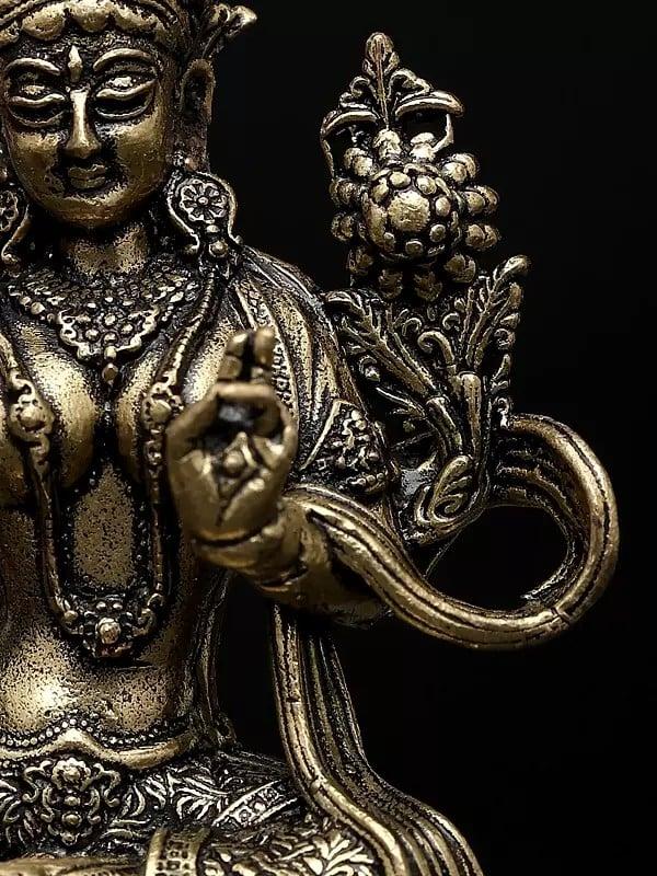 Exotic India 2" Small Superfine Tibetan Buddhist Goddess Green Tara | Brass Idol 