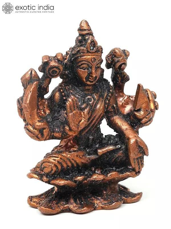Exotic India 2" Small Veera/Dhairya Lakshmi | Copper Statue 