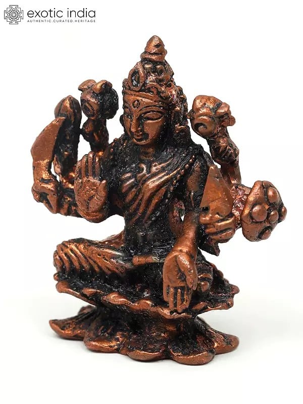 Exotic India 2" Small Veera/Dhairya Lakshmi | Copper Statue 