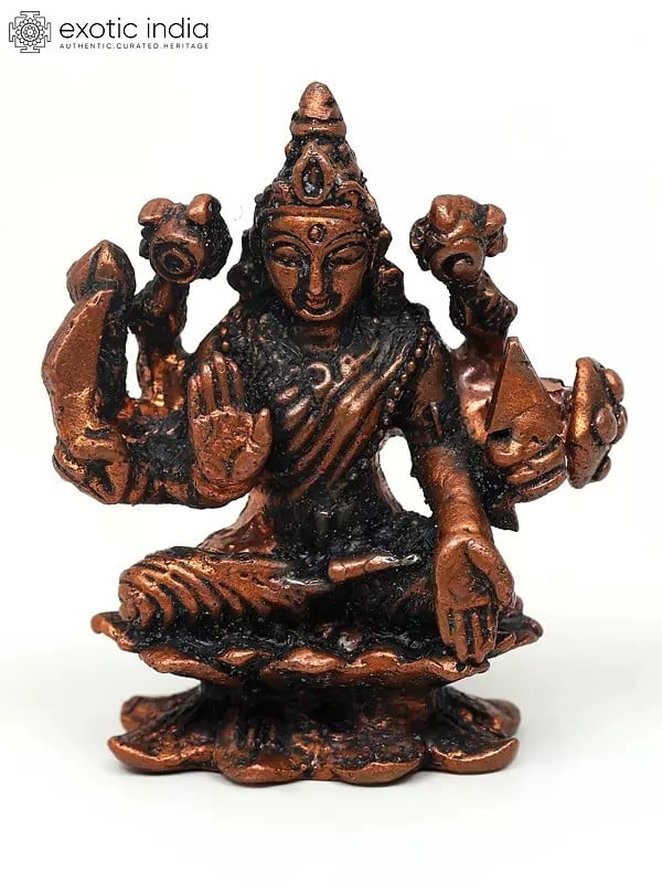 exotic india 2" Small Veera/Dhairya Lakshmi | Copper Statue 