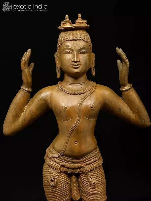 Exotic India 20" Bharat With Lord Rama's Sandals - The Epitome Of Brotherly Love | Madhuchista Vidhana (Lost-Wax) | Panchaloha Bronze From Swamimalai 