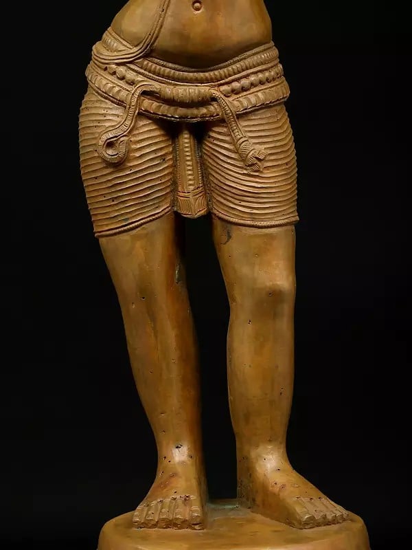 Exotic India 20" Bharat With Lord Rama's Sandals - The Epitome Of Brotherly Love | Madhuchista Vidhana (Lost-Wax) | Panchaloha Bronze From Swamimalai 