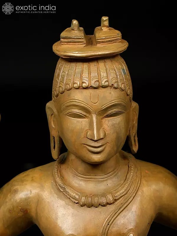 Exotic India 20" Bharat With Lord Rama's Sandals - The Epitome Of Brotherly Love | Madhuchista Vidhana (Lost-Wax) | Panchaloha Bronze From Swamimalai 