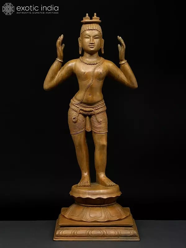 exotic india 20" Bharat with Lord Rama's Sandals - The Epitome of Brotherly Love | Madhuchista Vidhana (Lost-Wax) | Panchaloha Bronze from Swamimalai 