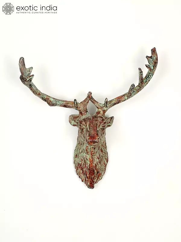 Exotic India 20" Brass Deer Wall Hanging Head | Home Decor 