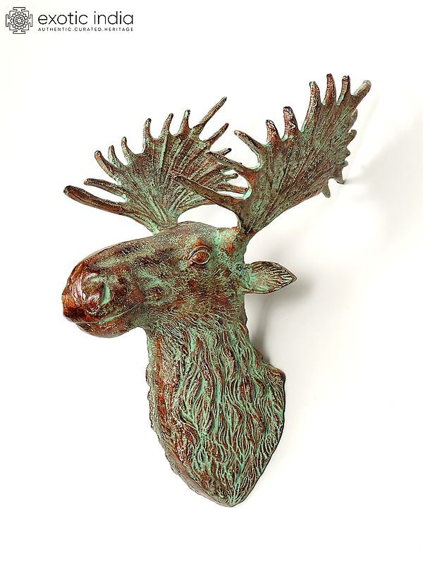 Exotic India 20" Brass Moose Head | Wall Hanging | Home Decor 