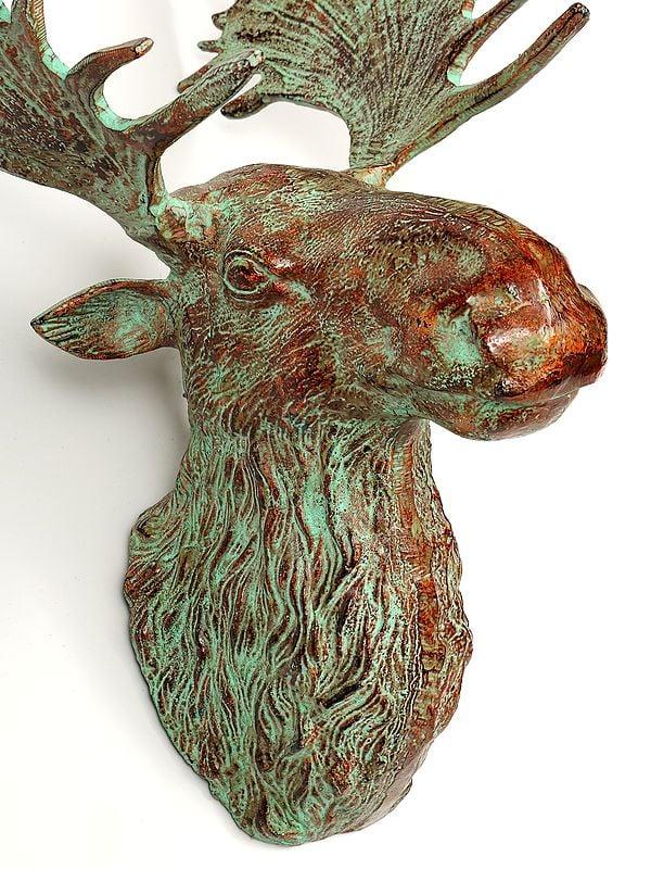 Exotic India 20" Brass Moose Head | Wall Hanging | Home Decor 
