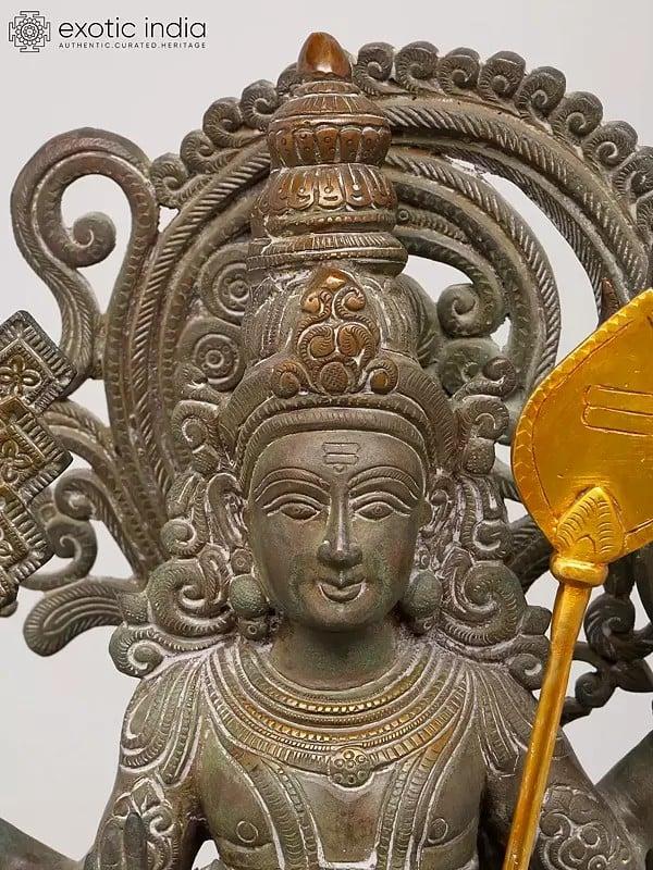 Exotic India 20" Brass Standing Lord Murugan (Karttikeya) - The God Of War Victory And Wisdom 