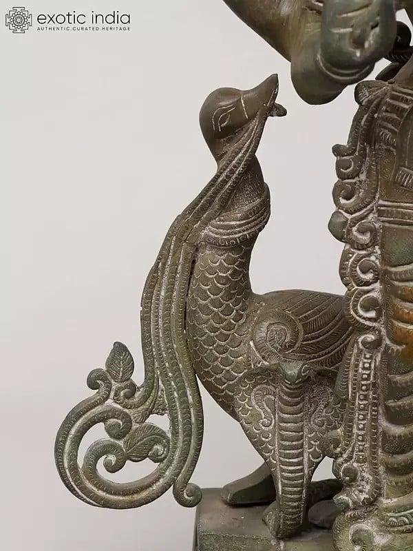 Exotic India 20" Brass Standing Lord Murugan (Karttikeya) - The God Of War Victory And Wisdom 