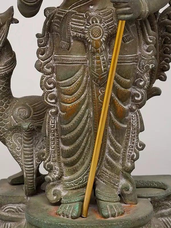 Exotic India 20" Brass Standing Lord Murugan (Karttikeya) - The God Of War Victory And Wisdom 