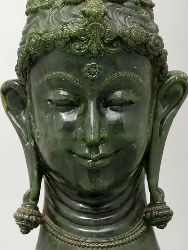 Exotic India 20" Buddha Head | Green Stone Statue | Made In Orissa 