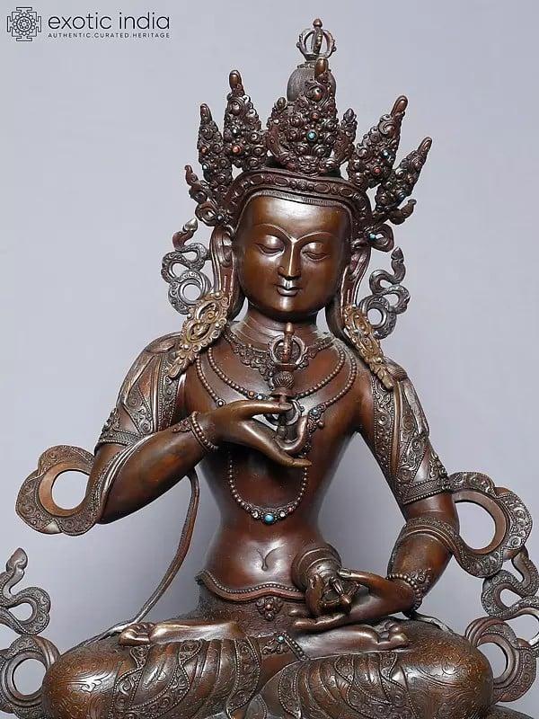 Exotic India 20" Copper Gold Plated Tibetan Buddhist Deity Seated Statue Form Nepal | Handmade 