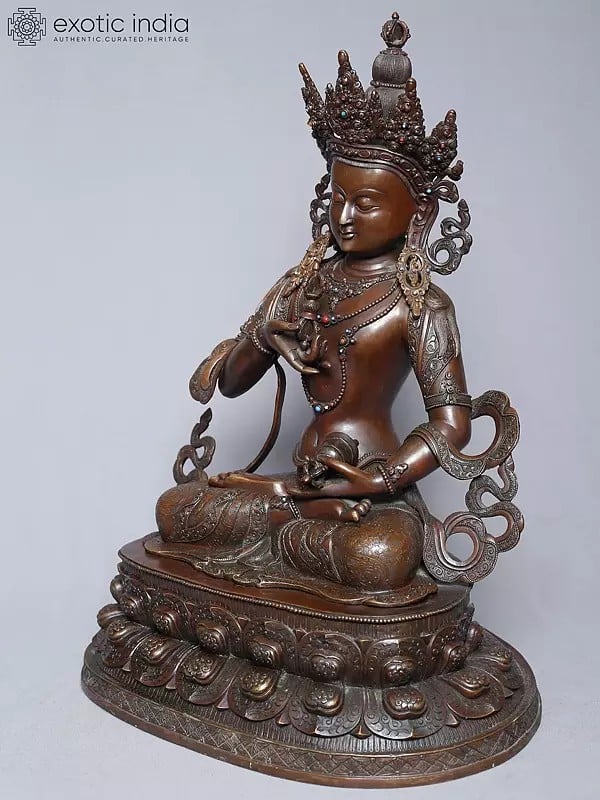 Exotic India 20" Copper Gold Plated Tibetan Buddhist Deity Seated Statue Form Nepal | Handmade 