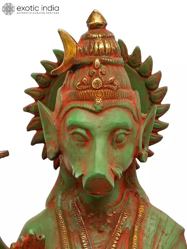 Exotic India 20" Devi Varahi Brass Statue - Goddess Of Darkness | Handmade | Made In India 