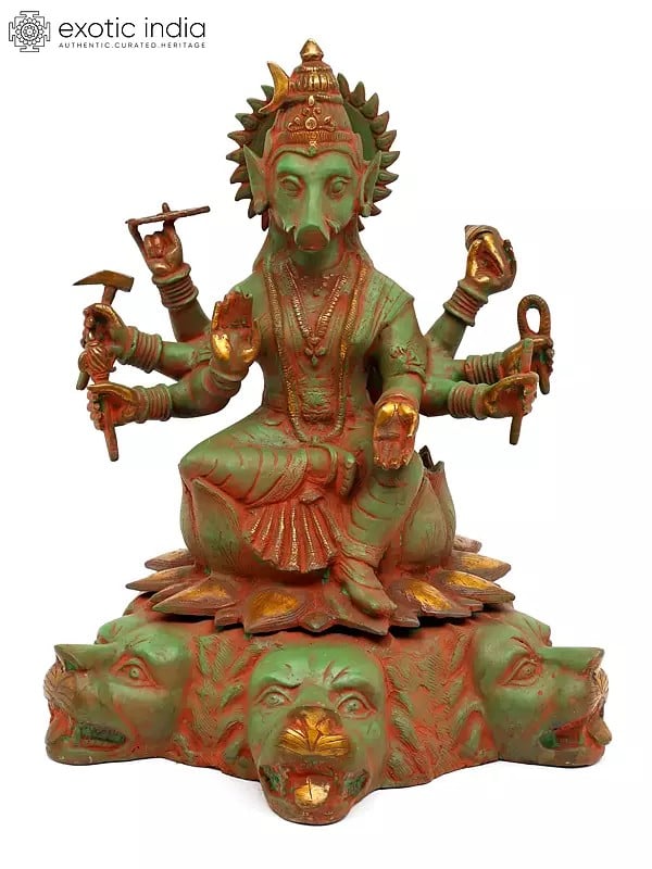 exotic india 20" Devi Varahi Brass Statue - Goddess of Darkness | Handmade | Made in India 
