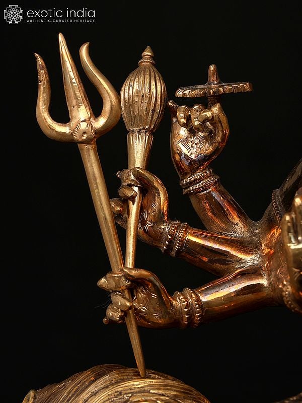 Exotic India 20" Eight Armed Goddess Durga (Sherawali Maa) | Madhuchista Vidhana (Lost-Wax) | Panchaloha Bronze From Swamimalai 