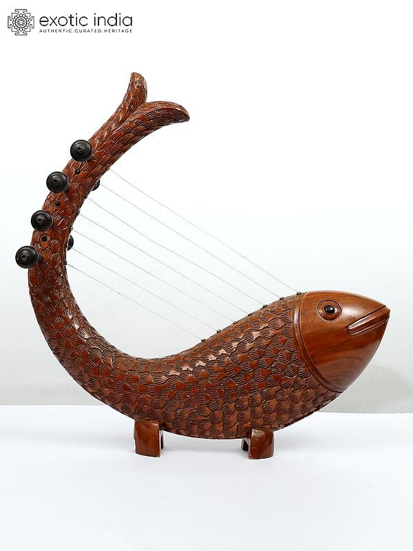exotic india 20" Fish Design Wooden Veena | Stylish Musical Decor 