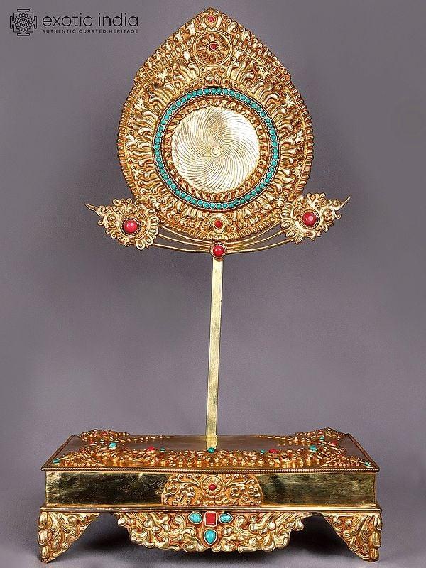 Exotic India 20" Goddess/God Singhasan Throne (Chowki) From Nepal | Nepalese Copper Statue 