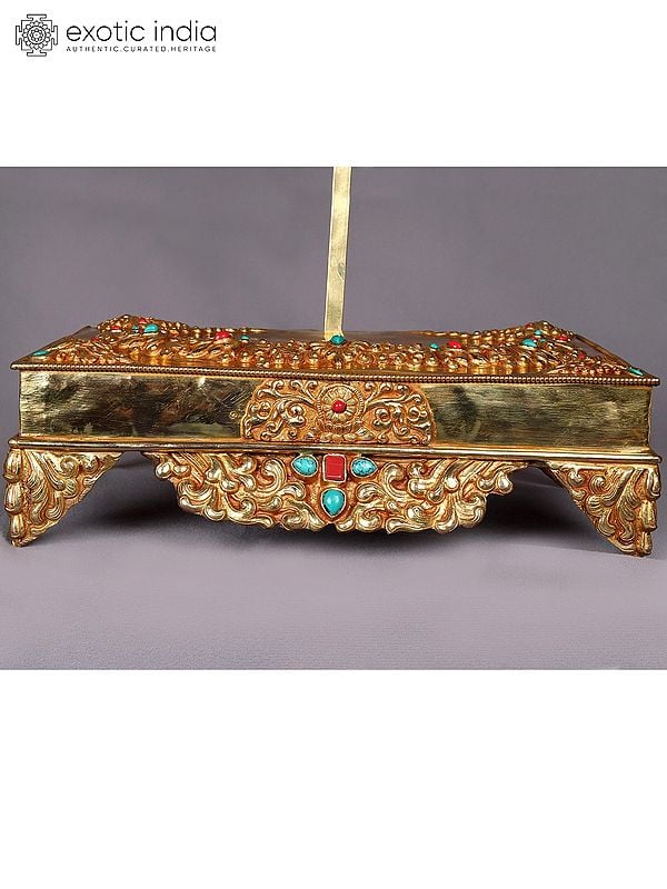 Exotic India 20" Goddess/God Singhasan Throne (Chowki) From Nepal | Nepalese Copper Statue 