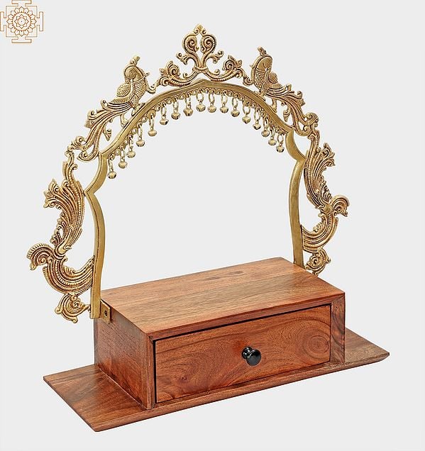 Exotic India 20" Temple-Altar With Prabhavali And A Drawer In Brass & Wood | Handmade | Made In Jaipur ( India )