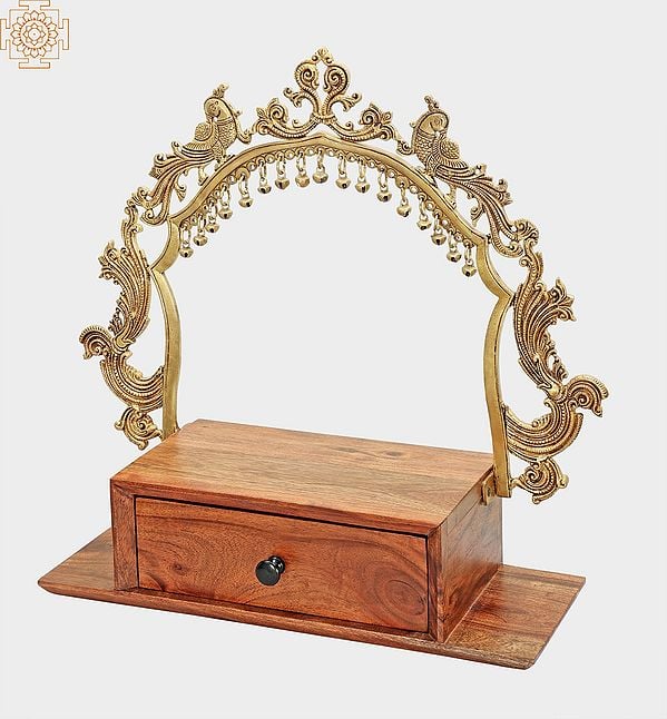 Exotic India 20" Temple-Altar With Prabhavali And A Drawer In Brass & Wood | Handmade | Made In Jaipur ( India )