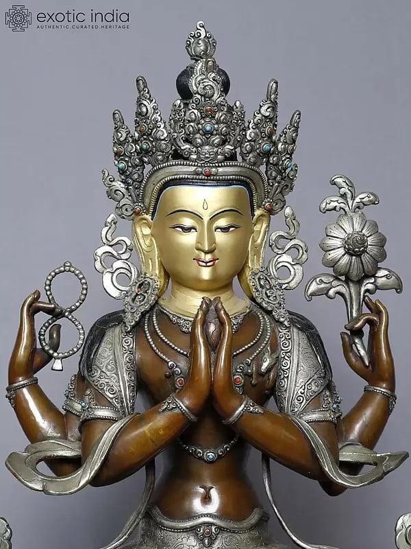 Exotic India 20" Tibetan Buddhist Deity Kharchari Idol From Nepal | Copper Gold Plated Statue 