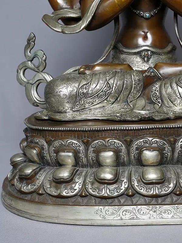 Exotic India 20" Tibetan Buddhist Deity Kharchari Idol From Nepal | Copper Gold Plated Statue 