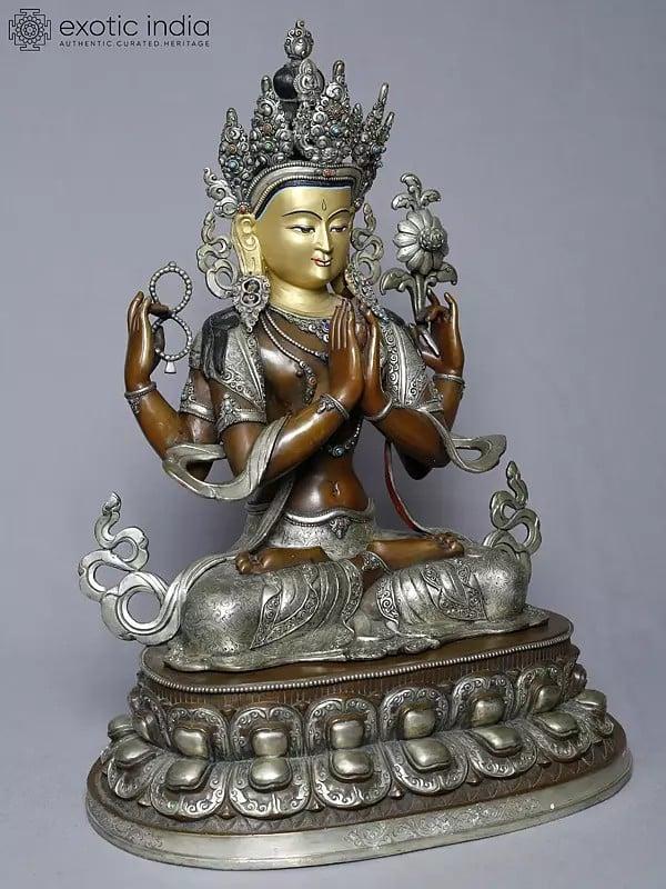 Exotic India 20" Tibetan Buddhist Deity Kharchari Idol From Nepal | Copper Gold Plated Statue 