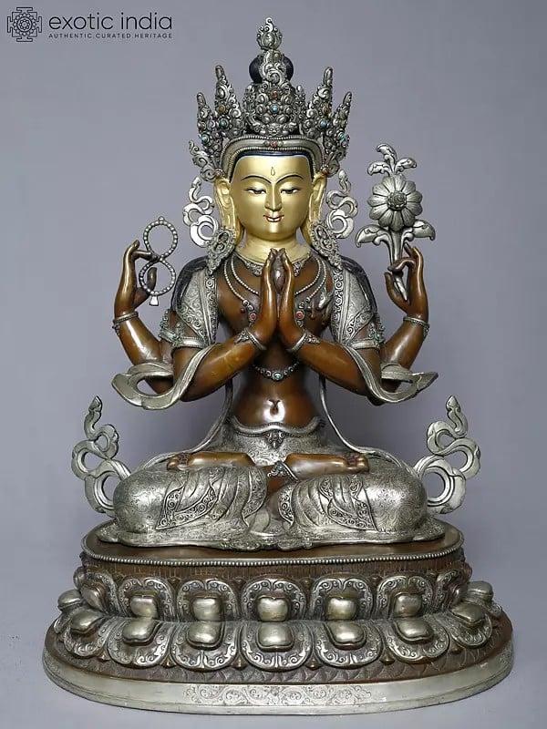 exotic india 20" Tibetan Buddhist Deity Kharchari Idol From Nepal | Copper Gold Plated Statue 