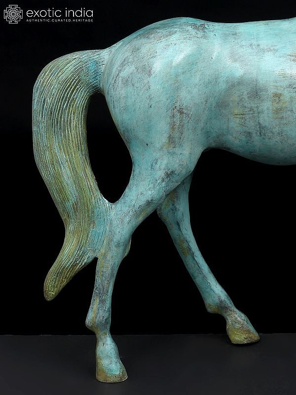 Exotic India 20" Turquoise Decorative Horse In Brass | Home Decor 