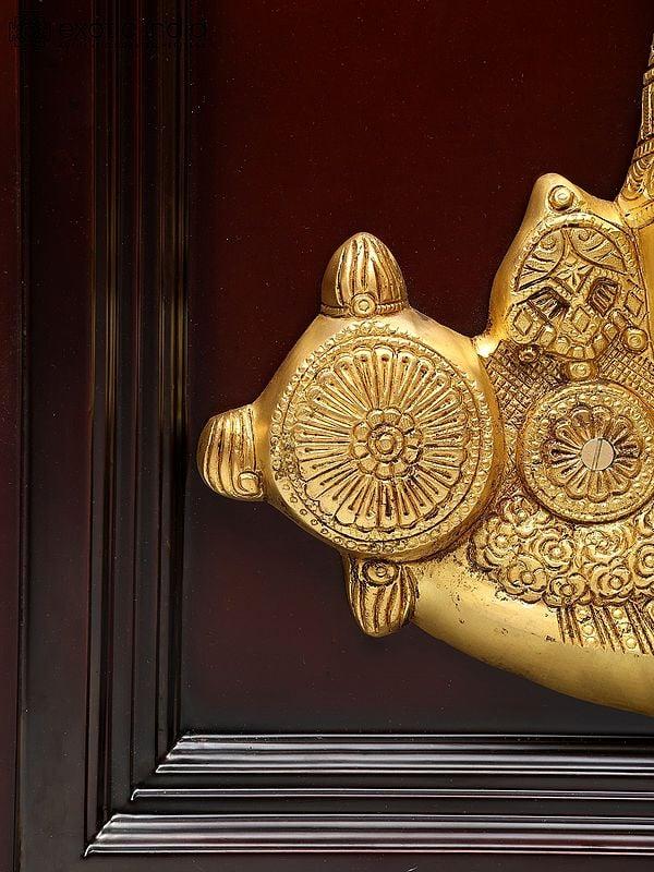 Exotic India 20" Wood Framed Brass Tirupati Balaji (Venkateshvara) | Wall Hanging 