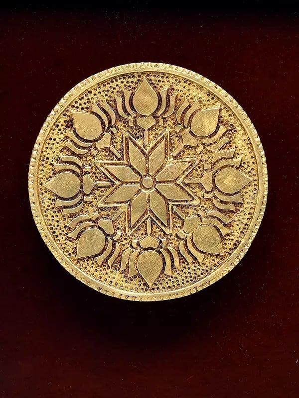 Exotic India 20" Wood Framed Brass Tortoise With Lotuses | Wall Hanging 