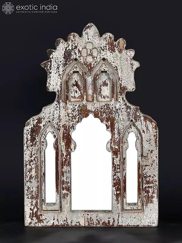 Exotic India 20" Wood Framed Designer Mirrors | Set Of 3 | Wall Hanging | Home Decor