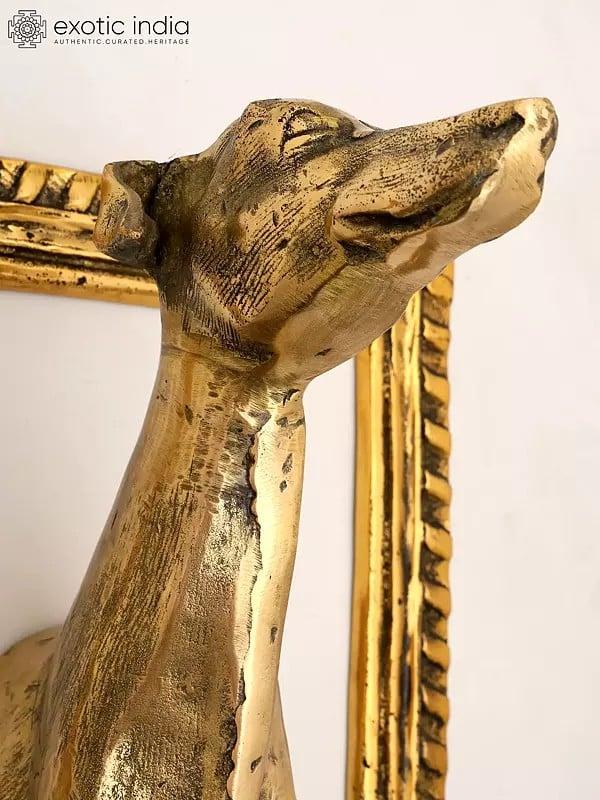 Exotic India 21" Brass Wall Hanging Dog With Frame | Home Decor 