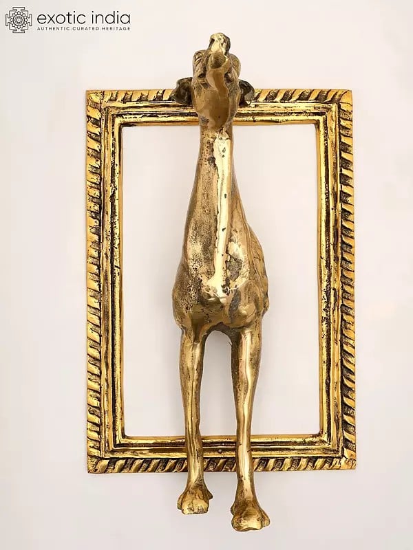 Exotic India 21" Brass Wall Hanging Dog With Frame | Home Decor 