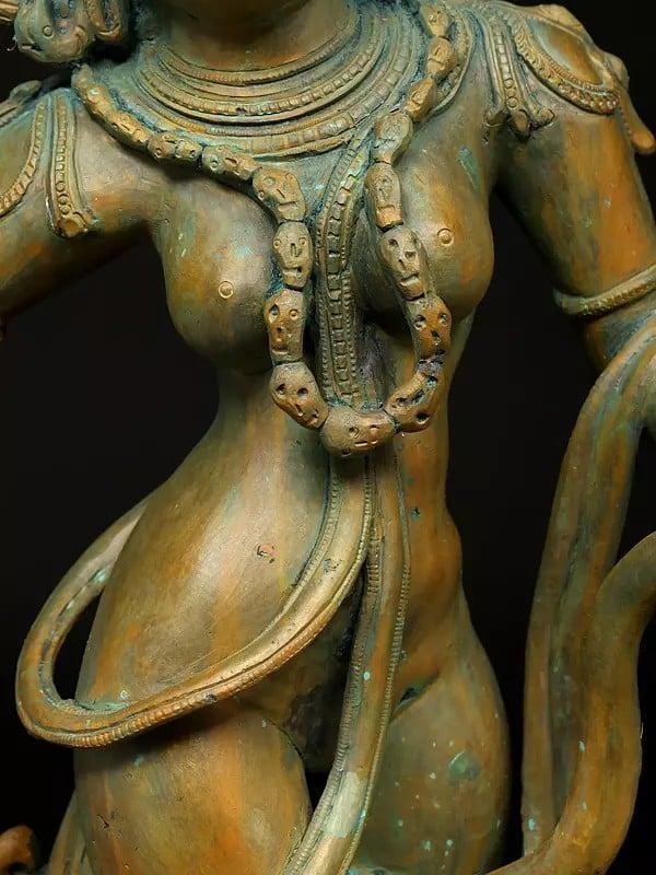 Exotic India 21" Dancing Goddess Kali | Madhuchista Vidhana (Lost-Wax) | Panchaloha Bronze From Swamimalai 