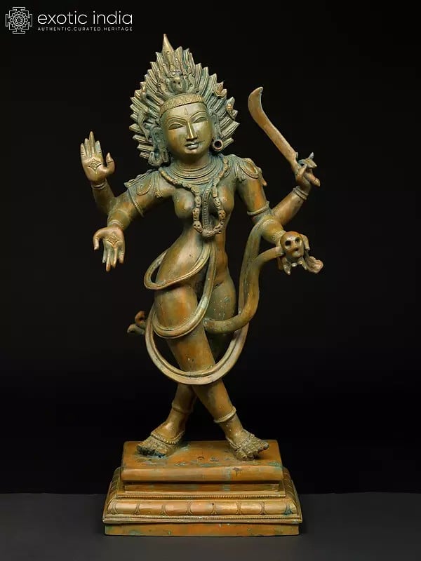 exotic india 21" Dancing Goddess Kali | Madhuchista Vidhana (Lost-Wax) | Panchaloha Bronze from Swamimalai 