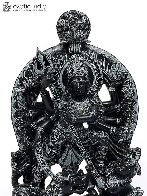 Exotic India 21" Goddess Durga Killing Demon Mahishasura | Sand Stone Statue | Made In Orissa 