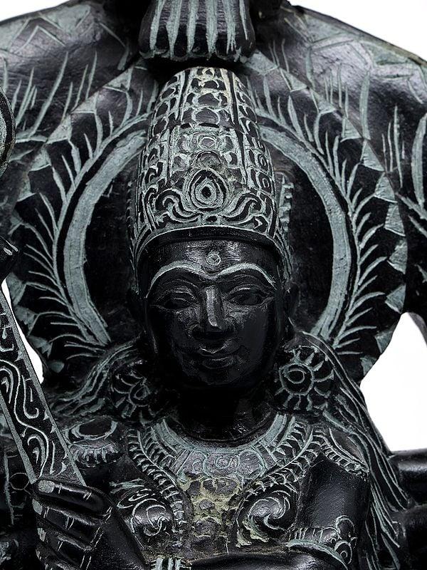 Exotic India 21" Goddess Durga Killing Demon Mahishasura | Sand Stone Statue | Made In Orissa 